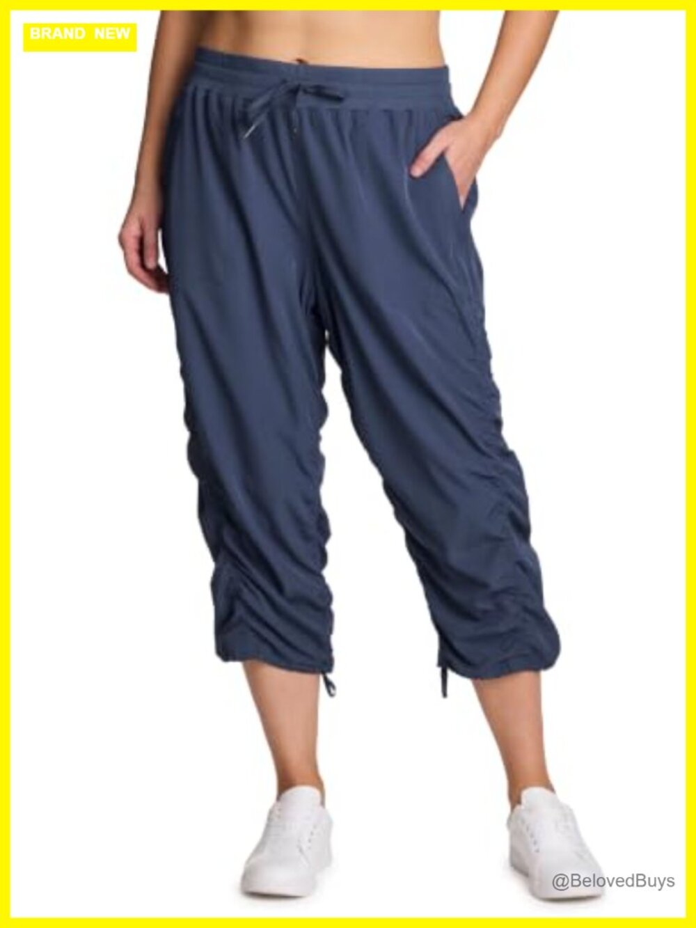 Plus Size Lightweight Woven Capri Pants Drawstring Waist Side Pockets